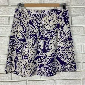 Loft Linen Blend Mini Skirt Size 2 Pleated Purple Ivory Back Zipper